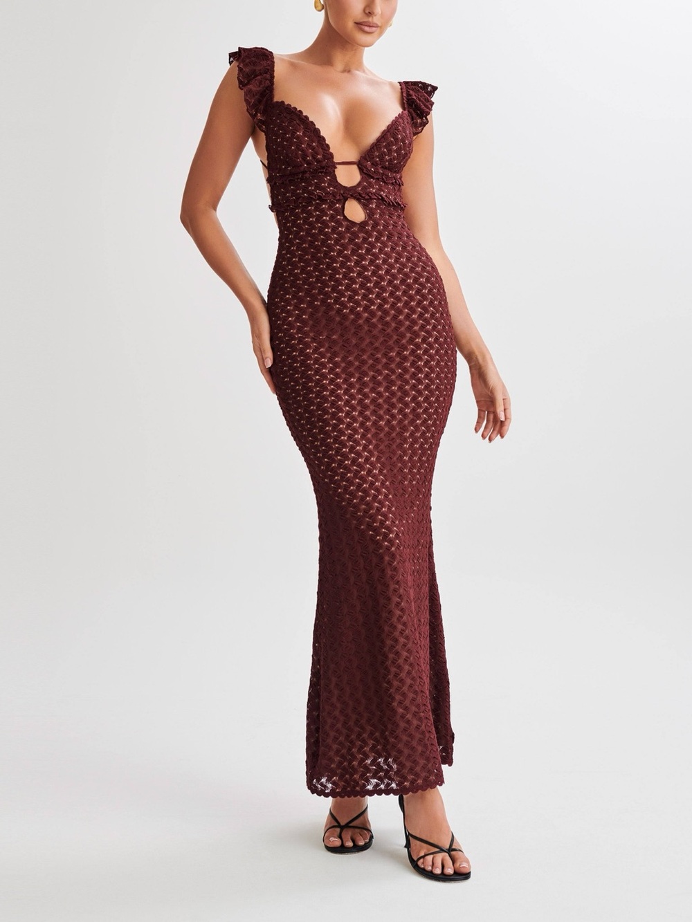 Meshki Ezra dress | Wine Red/Burgundy Crochet Maxi Dress